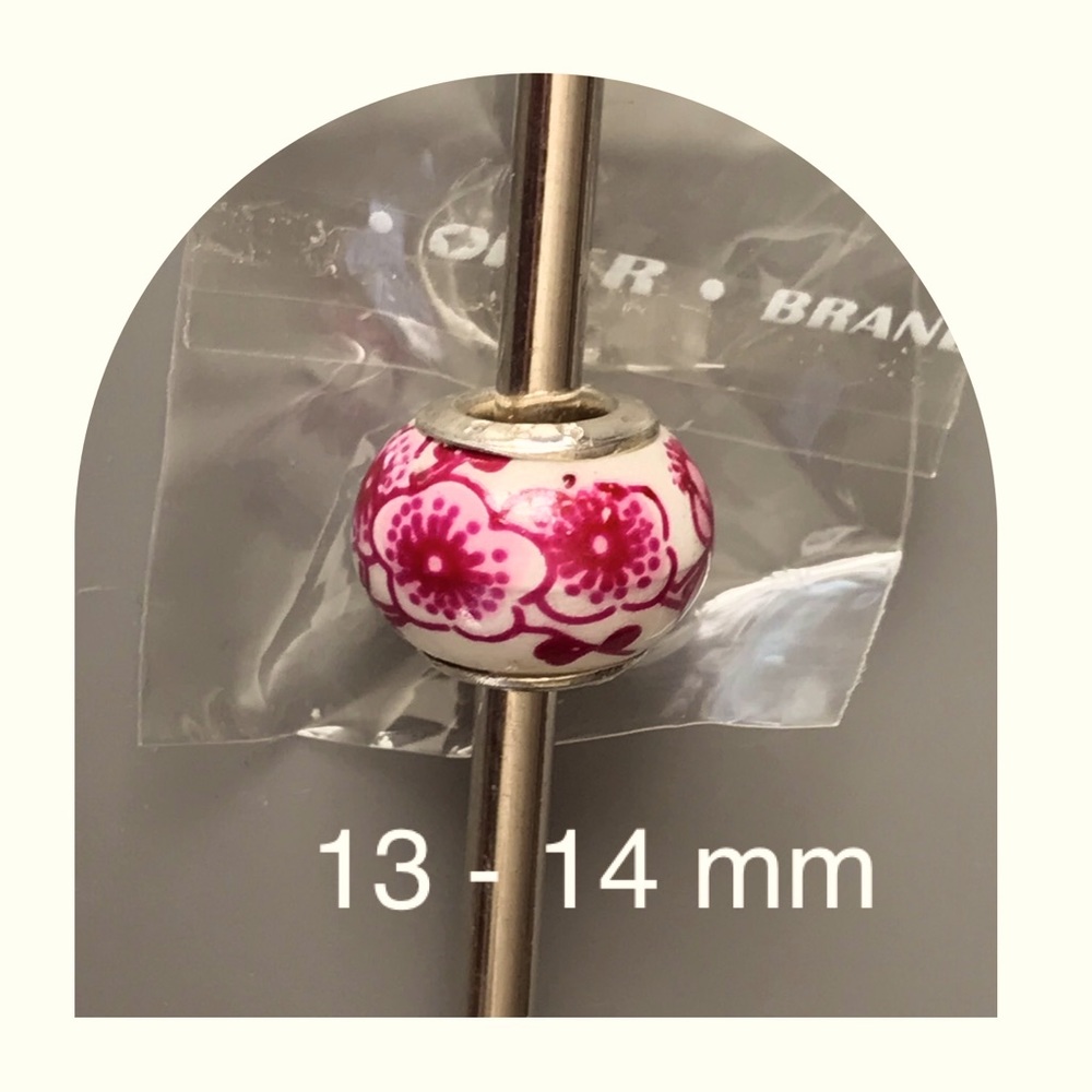 Oker Brand Bead light - dark pink flowers 13 - 14 mm 925 Euro Style